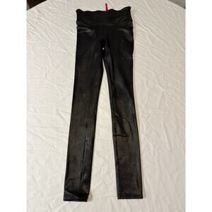SPANX Womens Black Faux Leather Leggings Sz XS Stretchy
